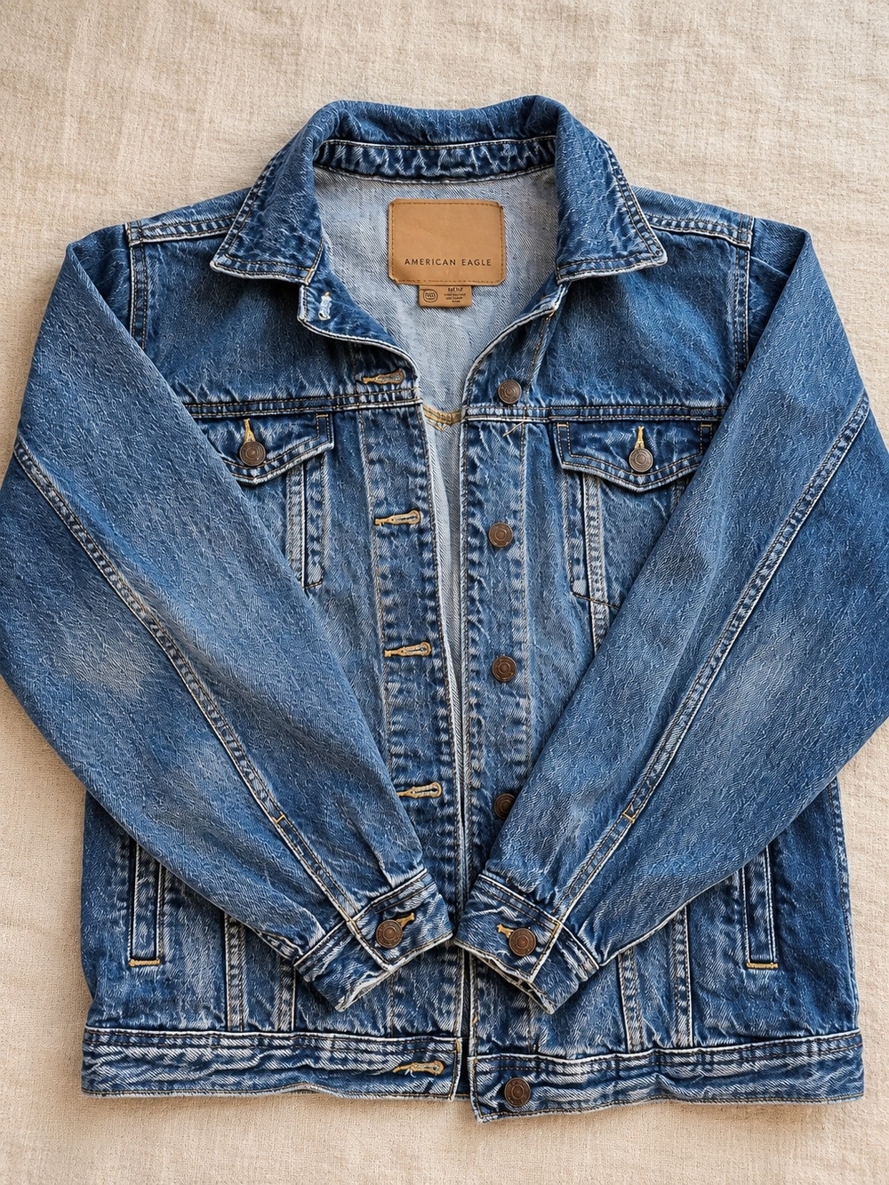 American Eagle Classic Denim Trucker Jacket - Medium Wash (Size Small)